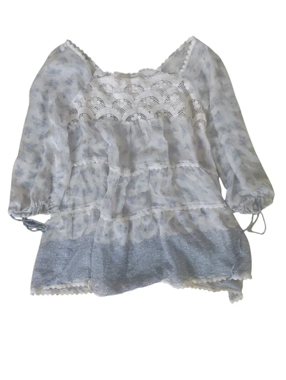 4 Love and Liberty by Johnny Was blue and white sheer peasant top size S